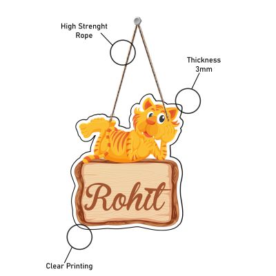 Tiger Cute Animal Wooden Wall Hanging Customized With Name Kids Room, Living Room, Home Decor Birthday Gift For Kids